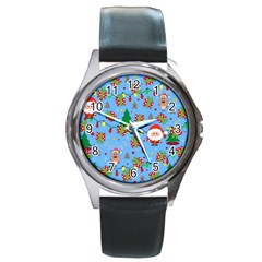 Santa And Rudolph Pattern Round Metal Watch by Valentinaart