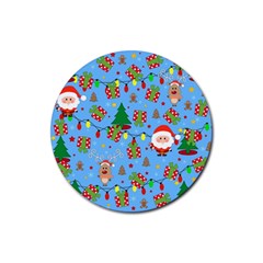 Santa And Rudolph Pattern Rubber Round Coaster (4 Pack)  by Valentinaart