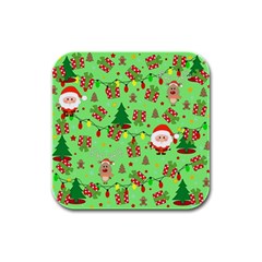 Santa And Rudolph Pattern Rubber Square Coaster (4 Pack)  by Valentinaart