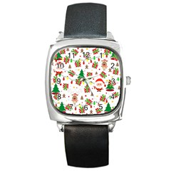 Santa And Rudolph Pattern Square Metal Watch