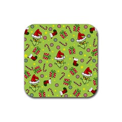 Grinch Pattern Rubber Coaster (square)  by Valentinaart