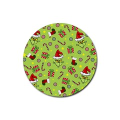 Grinch Pattern Rubber Coaster (round)  by Valentinaart