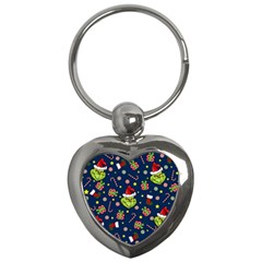 Grinch Pattern Key Chains (heart)  by Valentinaart