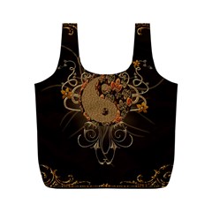 The Sign Ying And Yang With Floral Elements Full Print Recycle Bags (m)  by FantasyWorld7