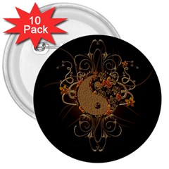 The Sign Ying And Yang With Floral Elements 3  Buttons (10 Pack)  by FantasyWorld7