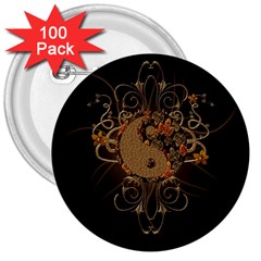 The Sign Ying And Yang With Floral Elements 3  Buttons (100 Pack)  by FantasyWorld7