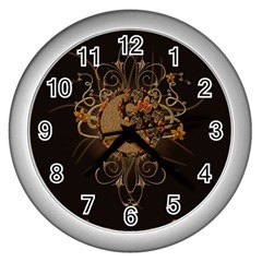 The Sign Ying And Yang With Floral Elements Wall Clocks (silver)  by FantasyWorld7