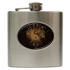 The Sign Ying And Yang With Floral Elements Hip Flask (6 Oz) by FantasyWorld7