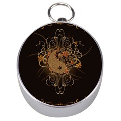 The Sign Ying And Yang With Floral Elements Silver Compasses by FantasyWorld7
