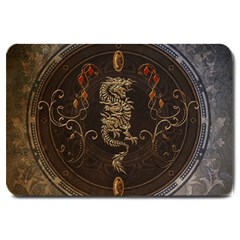 Golden Chinese Dragon On Vintage Background Large Doormat  by FantasyWorld7