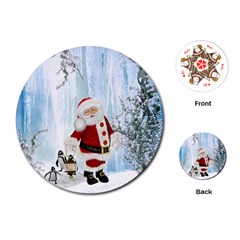 Santa Claus With Funny Penguin Playing Cards (round)  by FantasyWorld7