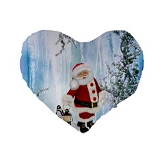 Santa Claus With Funny Penguin Standard 16  Premium Flano Heart Shape Cushions by FantasyWorld7