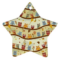 Autumn Owls Pattern Ornament (star) by Celenk