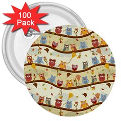 Autumn Owls Pattern 3  Buttons (100 Pack)  by Celenk