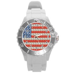 Geometricus Usa Flag Round Plastic Sport Watch (l) by Celenk