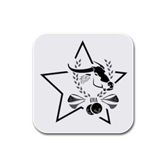 Black And White Vector Water Buffalo With Black Star Rubber Square Coaster (4 Pack) by WayfarerApothecary