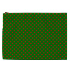 Red Stars On Christmas Green Background Cosmetic Bag (xxl)  by PodArtist