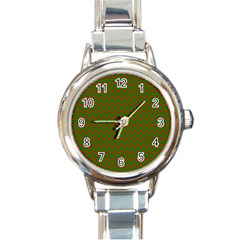 Large Red Christmas Hearts On Green Round Italian Charm Watch by PodArtist