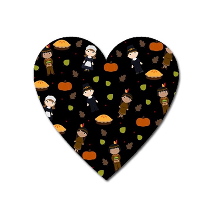 Pilgrims and Indians pattern - Thanksgiving Heart Magnet