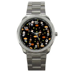 Pilgrims And Indians Pattern - Thanksgiving Sport Metal Watch by Valentinaart