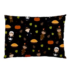 Pilgrims And Indians Pattern - Thanksgiving Pillow Case (two Sides) by Valentinaart