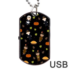 Pilgrims And Indians Pattern - Thanksgiving Dog Tag Usb Flash (two Sides) by Valentinaart