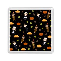 Pilgrims And Indians Pattern - Thanksgiving Memory Card Reader (square)  by Valentinaart