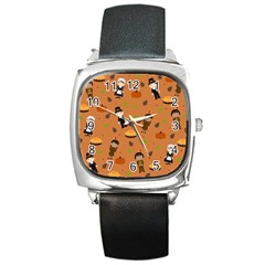 Pilgrims And Indians Pattern - Thanksgiving Square Metal Watch by Valentinaart