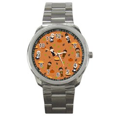 Pilgrims And Indians Pattern - Thanksgiving Sport Metal Watch by Valentinaart