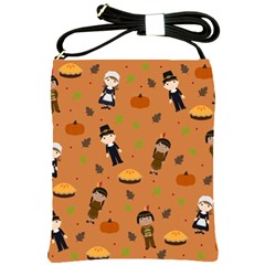 Pilgrims And Indians Pattern - Thanksgiving Shoulder Sling Bags