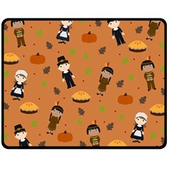 Pilgrims And Indians Pattern - Thanksgiving Fleece Blanket (medium)  by Valentinaart