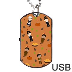 Pilgrims And Indians Pattern - Thanksgiving Dog Tag Usb Flash (two Sides) by Valentinaart