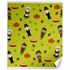 Pilgrims And Indians Pattern - Thanksgiving Canvas 11  X 14   by Valentinaart