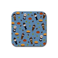 Pilgrims And Indians Pattern - Thanksgiving Rubber Coaster (square)  by Valentinaart