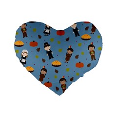 Pilgrims And Indians Pattern - Thanksgiving Standard 16  Premium Flano Heart Shape Cushions by Valentinaart