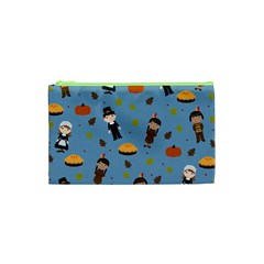 Pilgrims And Indians Pattern - Thanksgiving Cosmetic Bag (xs)