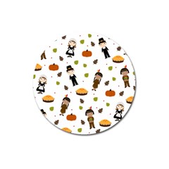 Pilgrims And Indians Pattern - Thanksgiving Magnet 3  (round) by Valentinaart