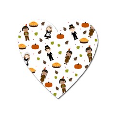 Pilgrims And Indians Pattern - Thanksgiving Heart Magnet by Valentinaart