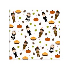 Pilgrims And Indians Pattern - Thanksgiving Small Satin Scarf (square) by Valentinaart