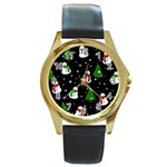 Snowman pattern Round Gold Metal Watch Front