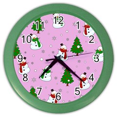 Snowman Pattern Color Wall Clocks by Valentinaart