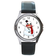 Kawaii Snowman Round Metal Watch by Valentinaart