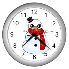 Kawaii Snowman Wall Clocks (silver)  by Valentinaart