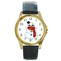 Kawaii Snowman Round Gold Metal Watch