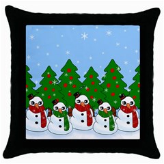 Kawaii Snowman Throw Pillow Case (black) by Valentinaart