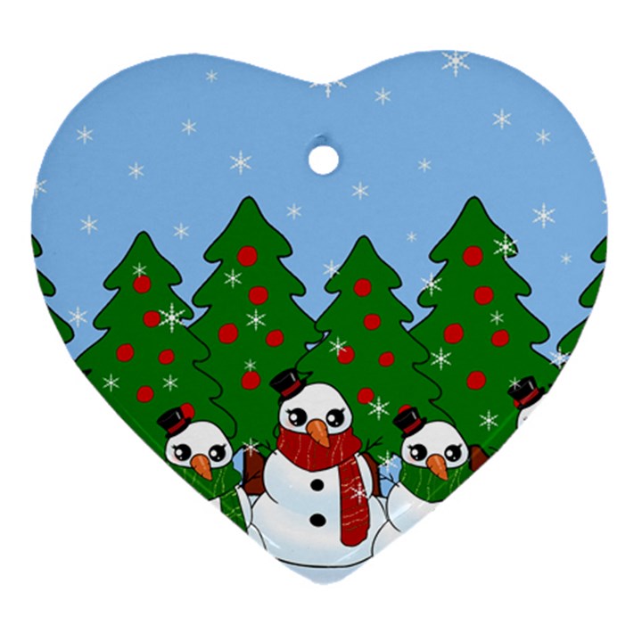 Kawaii Snowman Heart Ornament (Two Sides)