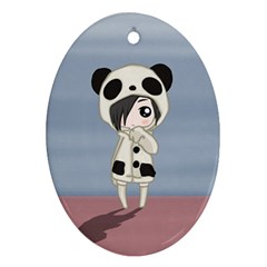 Kawaii Panda Girl Oval Ornament (two Sides) by Valentinaart