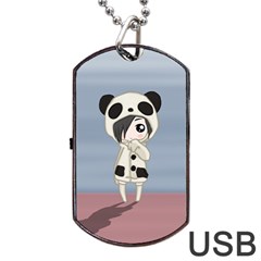 Kawaii Panda Girl Dog Tag Usb Flash (one Side) by Valentinaart