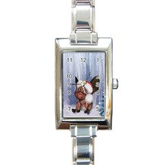 Christmas, Cute Little Piglet With Christmas Hat Rectangle Italian Charm Watch by FantasyWorld7