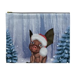 Christmas, Cute Little Piglet With Christmas Hat Cosmetic Bag (xl) by FantasyWorld7